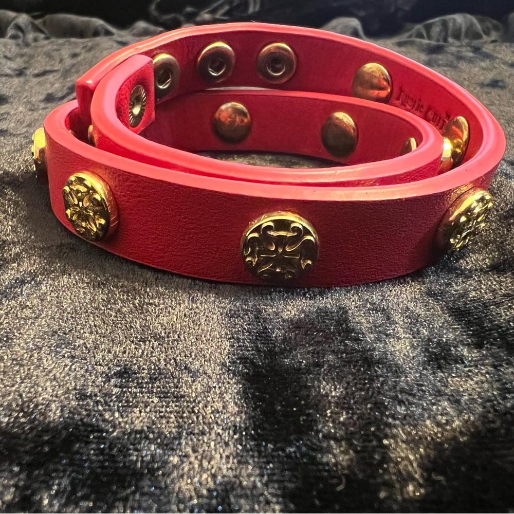 Red Leather Double Wrap Rustic Cuff